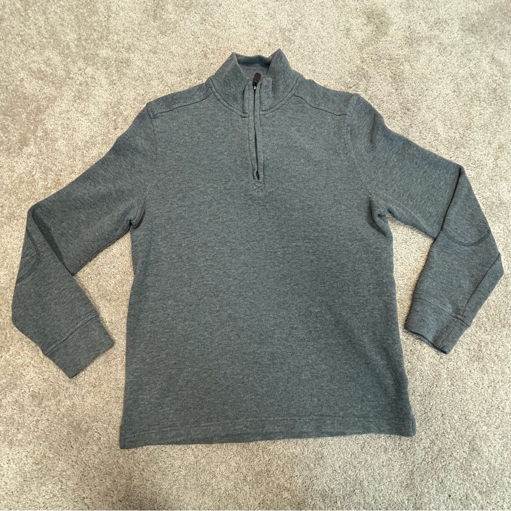Black Brown 1826 gray quarter zip mock neck long sleeve sweater Sz S 100% cotton
